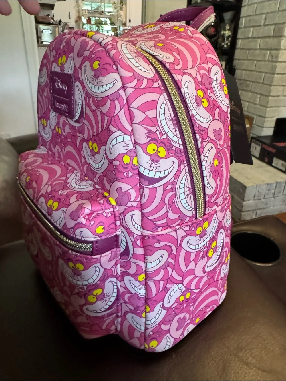 Loungefly Disney Cheshire Cat Pink Mini Backpack with Yellow Accents